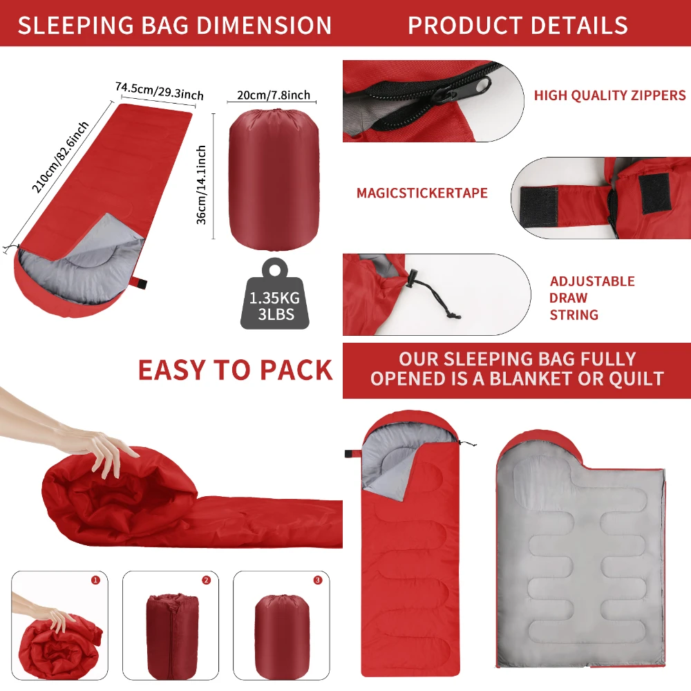 Sacos de dormir de campamento para adultos, saco de dormir ligero y cálido, equipo para mochilero, Camping y senderismo - imagen 4