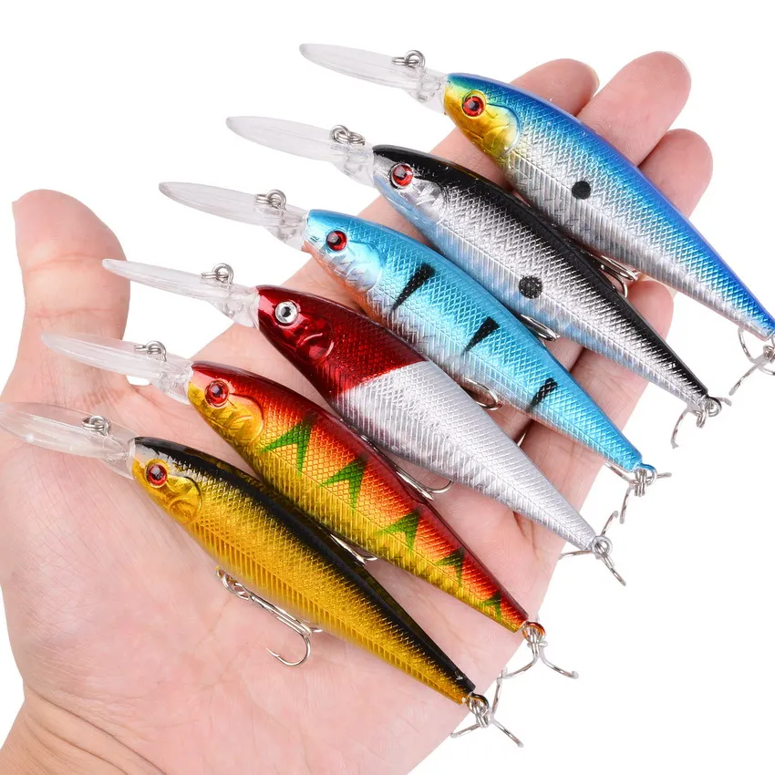 1 unidad de Señuelos de Pesca Minnow, 11cm, 10,5g, Crankbait Wobblers Perch 3D Eyes, cebo duro Artificial, Lucio, Carpa, lubina flotante, Swimbait - imagen 4