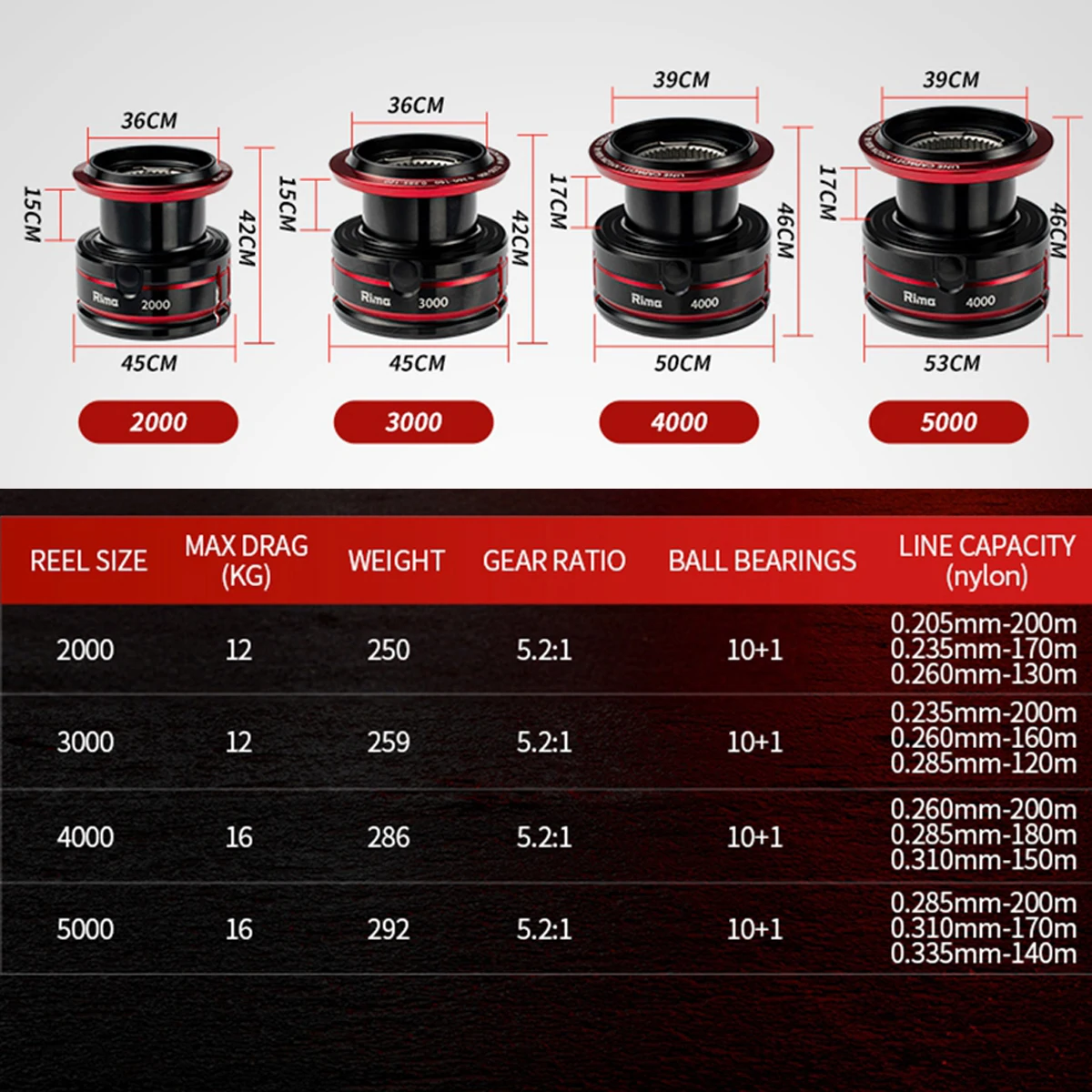 Carrete giratorio 2000-5000 carrete de Metal arrastre máximo 16kg 10 + 1 rodamientos carrete de pesca de agua dulce de agua de mar para bobina de pesca 5,2: 1 - imagen 5