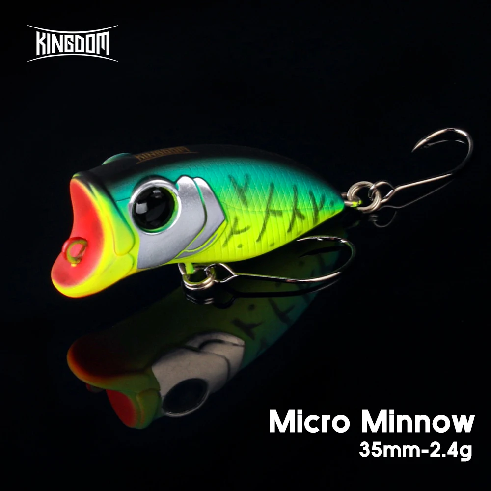 Kingdom Micro Minnow señuelos 2,4g 35mm Z-Action flotante Popper cebo Artificial un solo gancho Topwater Wobbers duros para pesca de lubina - imagen 2