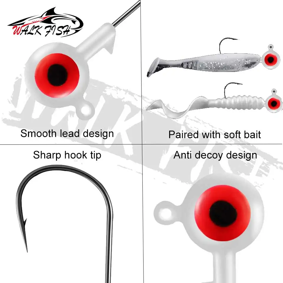 WALK FISH-anzuelos de pesca con cabeza de anzuelo, 5 uds., 1,75g, 3,5g, anzuelo de pesca con cabeza de plomo, plantilla, cebo duro, anzuelo de gusano suave para gusano suave - imagen 5