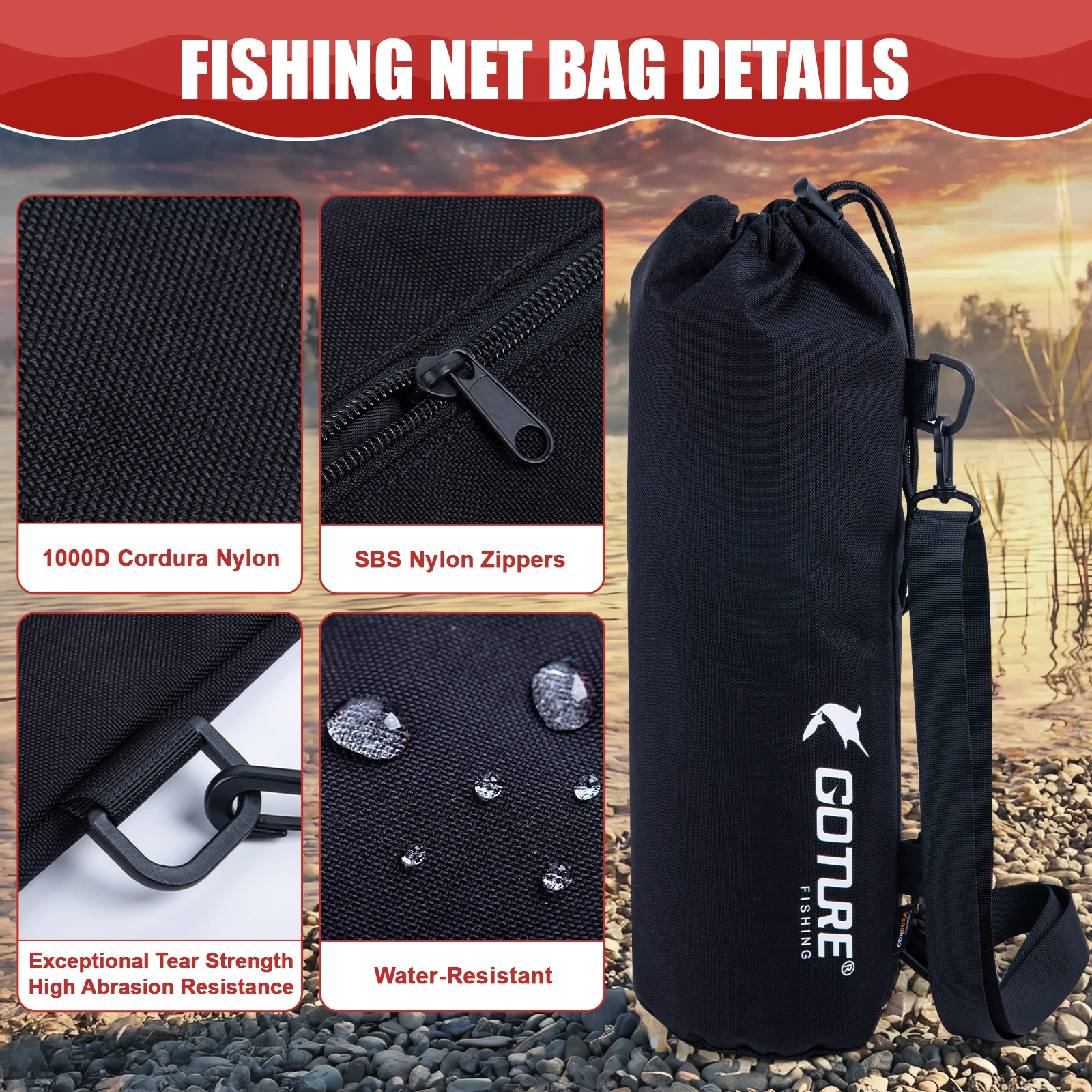 Red de aterrizaje de pesca Goture, red de mano plegable portátil para kayak, moscas, bagre, lubina, cangrejos, herramientas de pesca - imagen 3