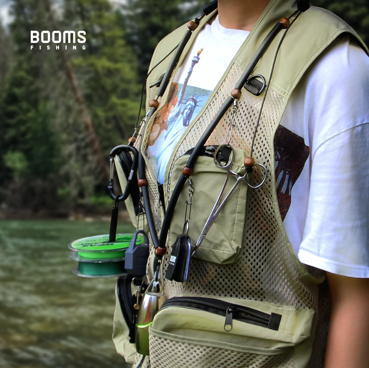 Booms Fishing LY1 herramienta de pesca con mosca para el cuello, soporte de cordón ajustable, alicates colgantes, tijeras, accesorios de aparejos de pesca - imagen 5