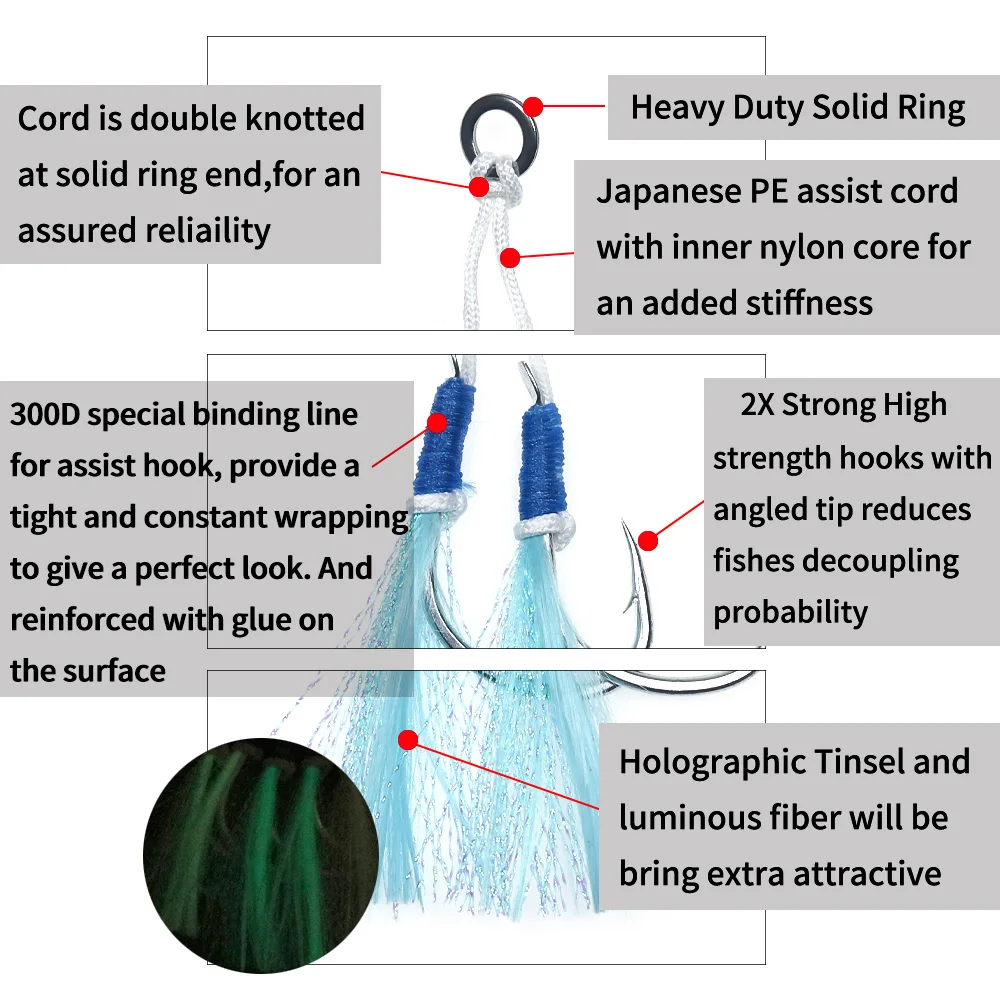 Elllv-anzuelo de Pesca de Mar, 2 bolsas, 1/0 -5/0, pesca lenta, doble gancho, línea de PE, seda brillante, resistente, aparejos de señuelo - imagen 3