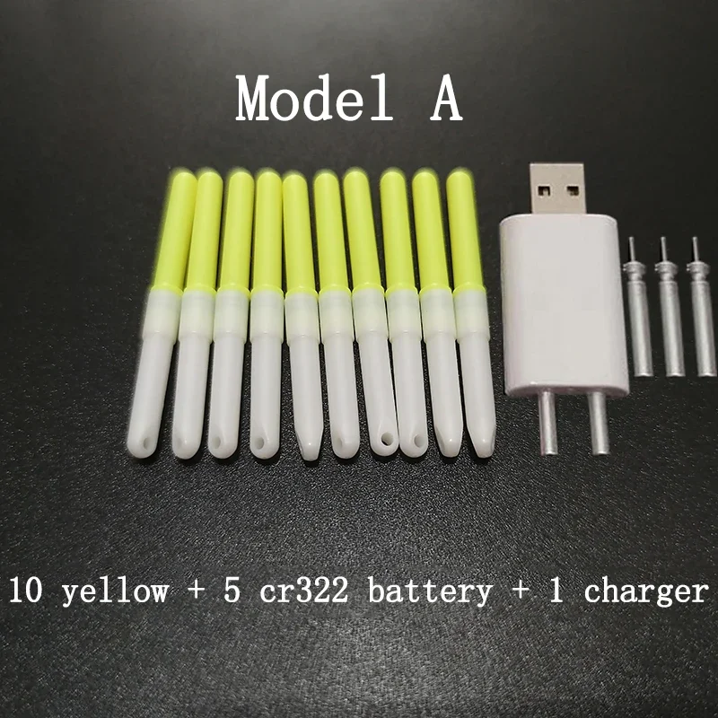 10 unids/lote palo de luz de pesca nocturna con batería recargable CR322 lámpara atractora de barra luminosa de pesca impermeable D014 - imagen 3