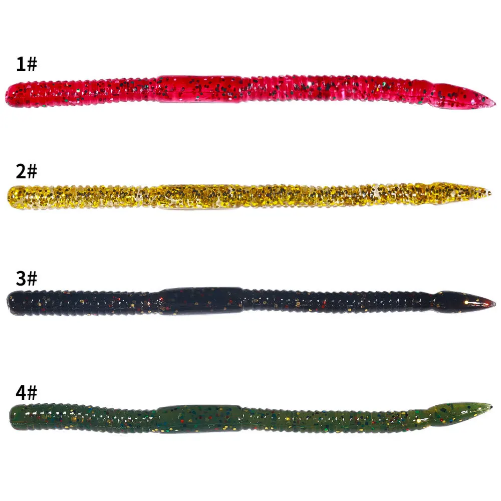 Señuelo de pesca de silicona para gusanos de tierra, cebo Artificial para pececillos, gusanos de agua dulce y salada, Wobblers, aparejos de lubina, 10 piezas, 10cm, 1,8g - imagen 5