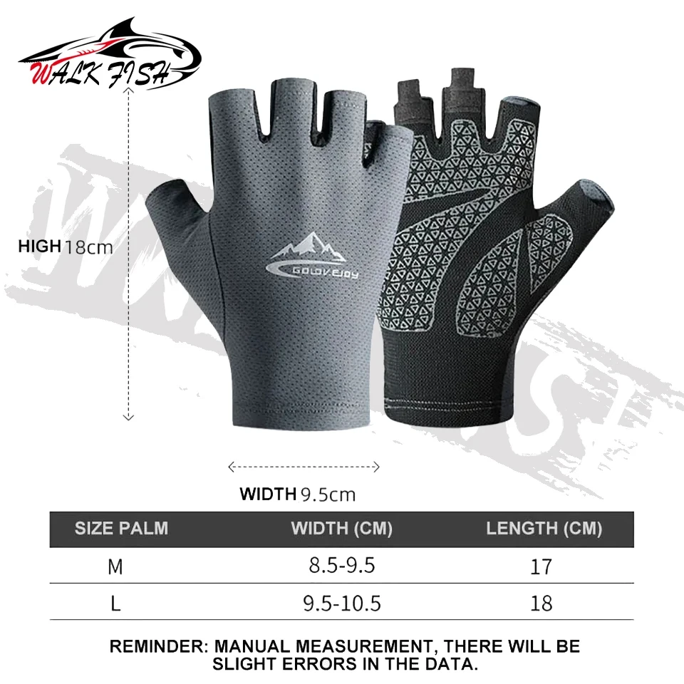 WALK FISH-guantes de pesca de seda helada, protección solar, antideslizantes, transpirables, medio dedo, para correr, pesca, Unisex - imagen 4
