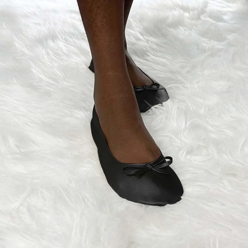 Bailarinas plegables y portátiles suaves, punta redonda enrollable, zapato plegable con lazo, zapatilla de vestir transpirable para mujer, fiesta de boda - imagen 2