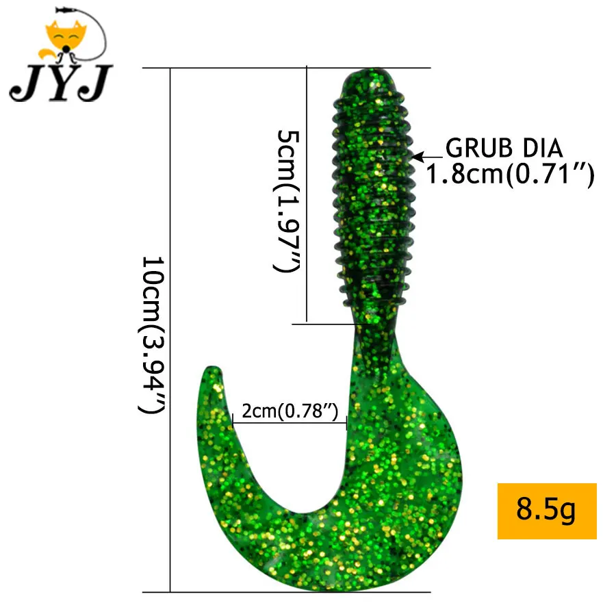 JYJ 10cm 8,5g 5 unids/bolsa señuelo artificial suave cebo de gusano, cola larga torcida wobbler swimbait da pesca lubina tipo tipo pike señuelo - imagen 4