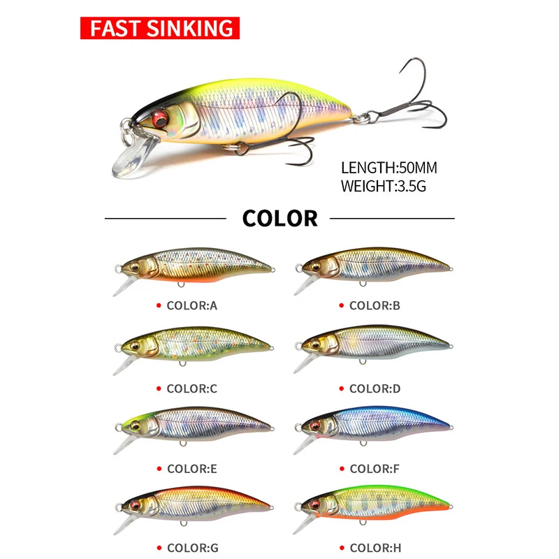 Señuelos de Pesca piezas Minnow, 50mm, 3,5g, Jerkbait, Carkbait, Wobblers, Swimbait, cebo duro profesional para perca, trucha - imagen 5