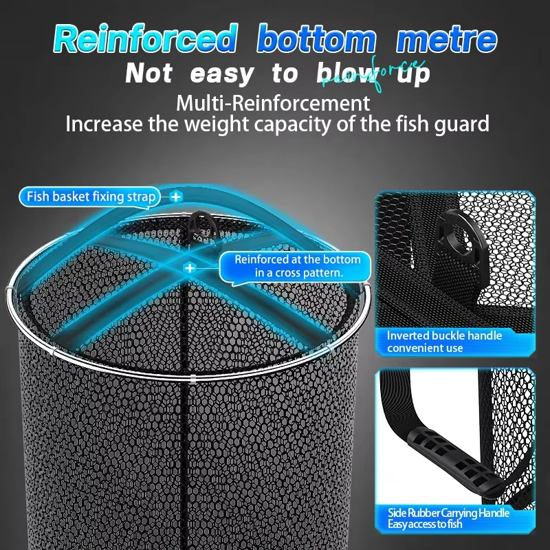 Red de protección de pesca insertada en el suelo de acero inoxidable, gran espacio para almacenamiento de peces vivos, diseño de anillo de acero, pesca en agua dulce - imagen 5