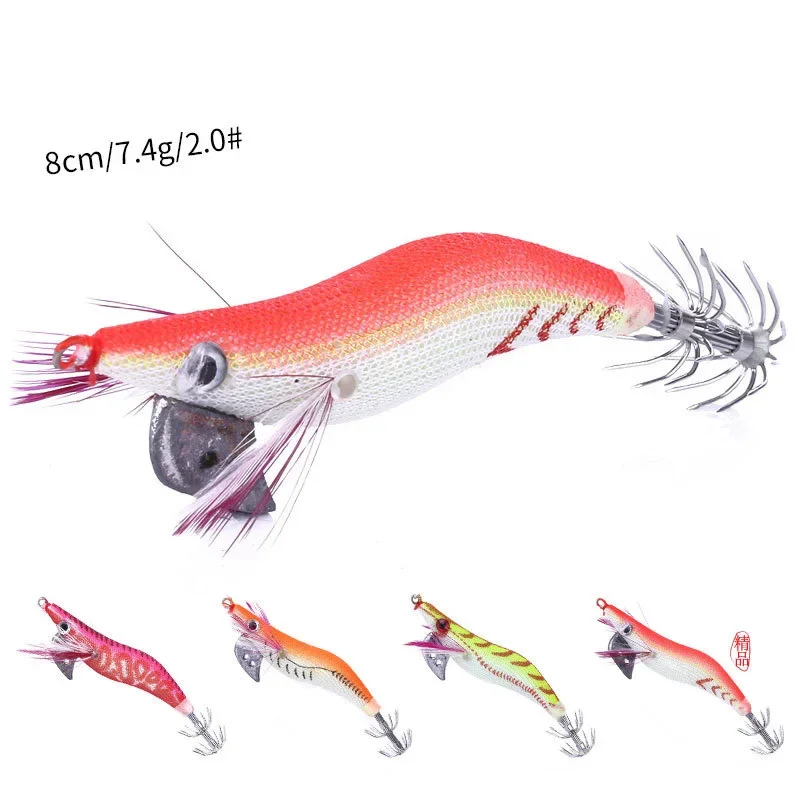 Anzuelo de calamar para pesca, señuelo Artificial de madera brillante de 8cm y 7,4g, 1/4 piezas - imagen 2