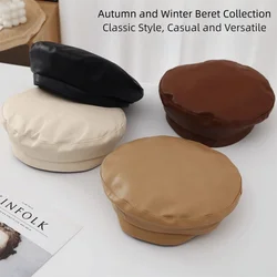 Boina con lazo de perlas de cuero PU, sombrero octogonal de estilo británico de Color sólido, diseño Retro, sombrero de artista de estilo coreano, ropa de calle