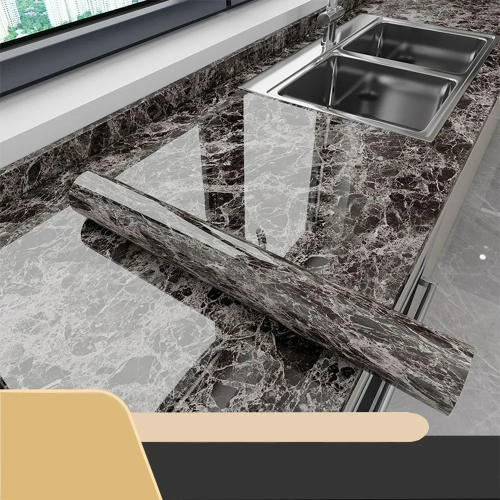 Papel tapiz adhesivo, pegatina decorativa de mármol, renovación de baño y cocina, papel decorativo de 40cm de ancho, lámina impermeable a prueba de aceite para pared - imagen 4