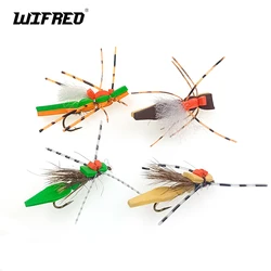 Wifreo 6 piezas 8 #   Pesca con mosca, saltamontes de espuma flotante, Color brillante, moscas secas, señuelo Topwater, cebo para pez azul, trucha, lubina, salmón
