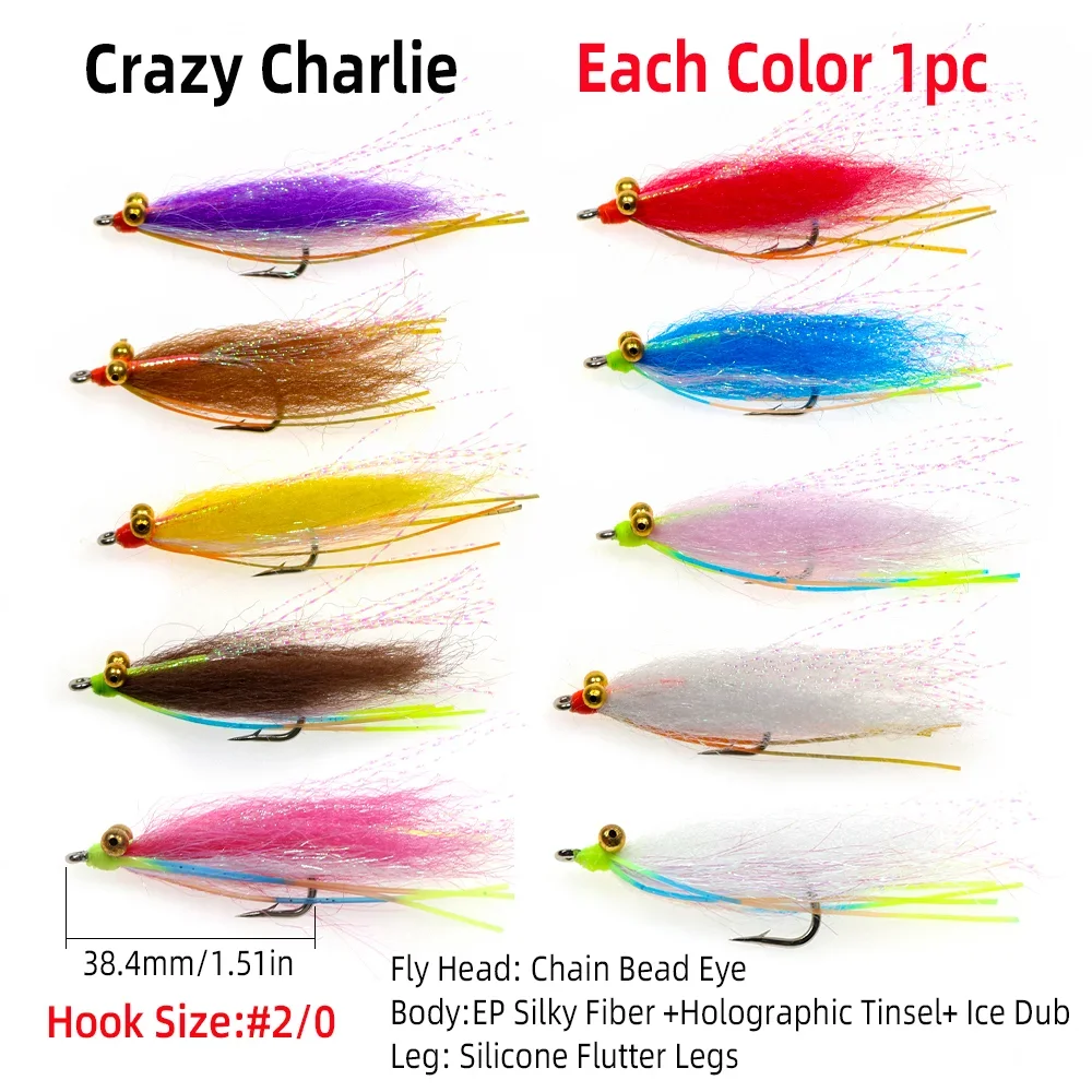 Wifreo-Kit de moscas de pesca con mosca, ojo de pez 3D, epoxi, pececillo, mosca Crazy Charlie, serpentina de agua salada, señuelos de trucha, 22 unids/lote por caja - imagen 5