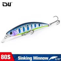 TSURINOYA hundimiento Minnow 80S trucha Pike Bass 80mm 12g cebo duro Jerkbait corriente de agua dulce señuelo de pesca Wobbler de agua salada