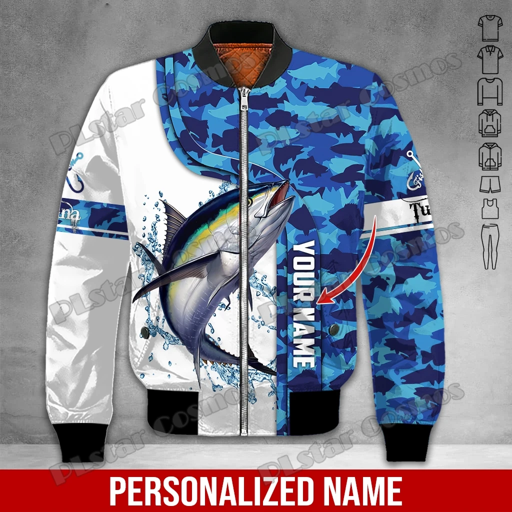 Chaqueta Bomber de invierno para hombre, pesca atún/marlin, nombre personalizado, estampado 3D, abrigo grueso con cremallera y bolsillo, chaqueta informal cálida con cremallera, FX-06 - imagen 2