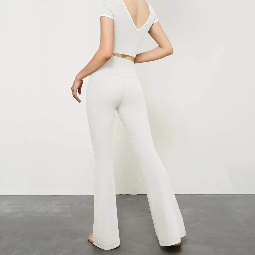 Pantalones acampanados deportivos de cintura alta para Pilates, pantalones de Yoga elásticos de pierna ancha, pantalones de Fitness de secado rápido para levantamiento de cadera, ejercicio - imagen 3