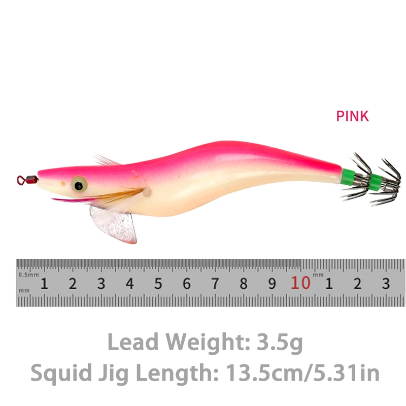 Señuelo de pesca de camarón de madera, anzuelo de Calamar luminoso de 3,0g y 3,5g, 6 piezas - imagen 3