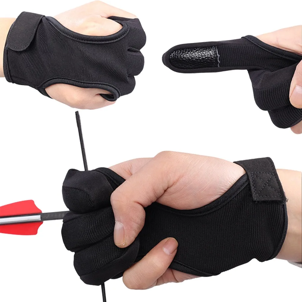 Guantes de tres dedos para tiro con arco, guantes de protección para caza y tiro, Protector de mano para principiantes, equipo Protector de tiro con arco - imagen 4