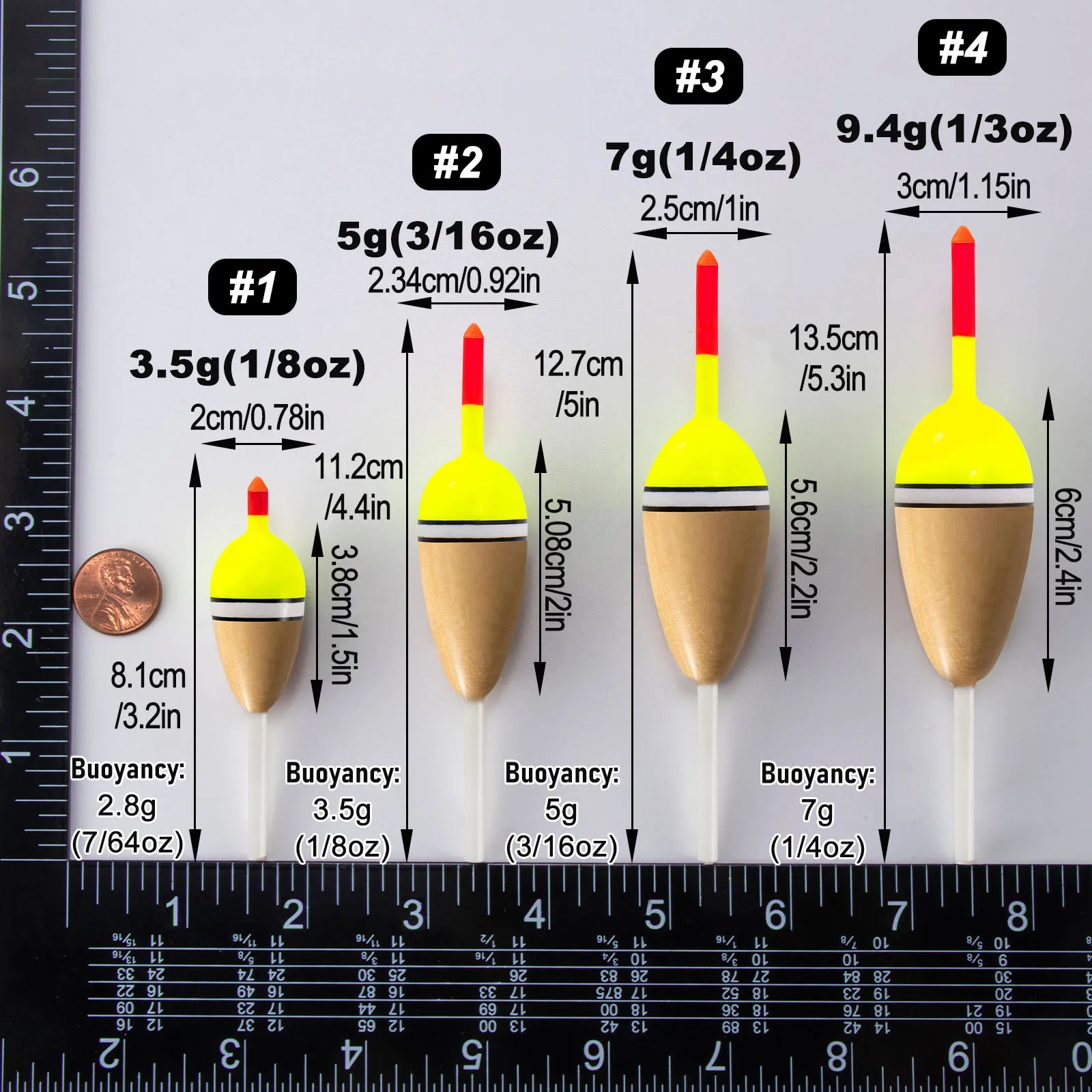 Flotador de pesca de madera Balsa, Bobbers deslizantes, indicador de huelga flotante para Crappie, Bluegills, trucha, lubina, Panfish, bagre, 2 uds. - imagen 2