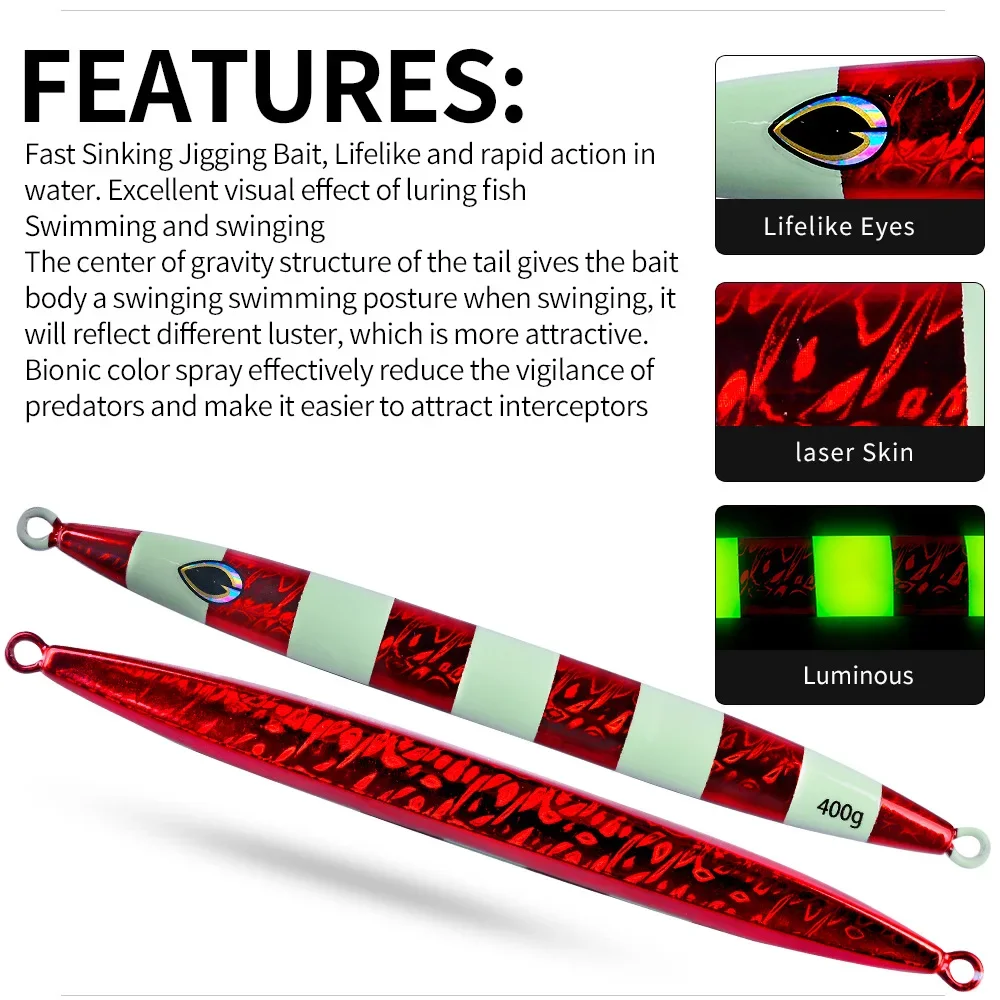 Señuelo de pesca con plantilla de Metal de velocidad rápida, 200g, 300g, 400g, hundimiento rápido, jigging Off Shore, cuchara de Jigging Vertical súper dura, aparejos de pesca - imagen 4