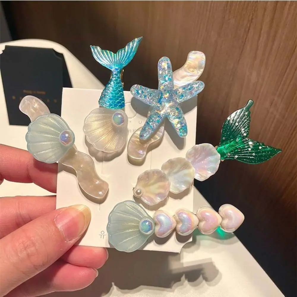 5 uds nueva serie Ocean Shell estrella de mar pinzas para el cabello perla rosa sirena horquillas tocado de princesa púrpura niñas - imagen 3