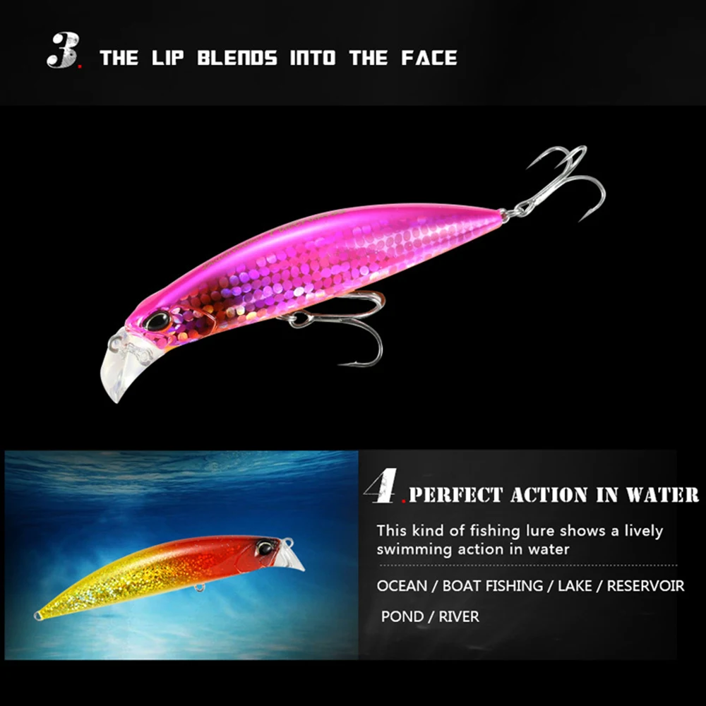 Señuelos de pesca de 9,5 cm y 30g, Wobbler de pececillo que se hunden, cebo duro Artificial pesado de fundición larga, Jerkbait, pesca en agua de mar, cebo de lubina MN622 - imagen 5