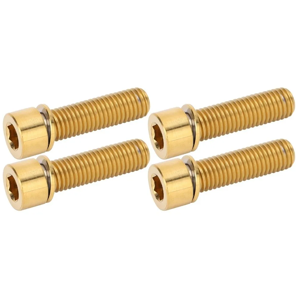 4 Uds tornillos de vástago de bicicleta de aleación de titanio M7x25mm pernos de vástago de manillar de bicicleta dorados/plateados con arandelas tornillos hexagonales internos de vástago - imagen 2