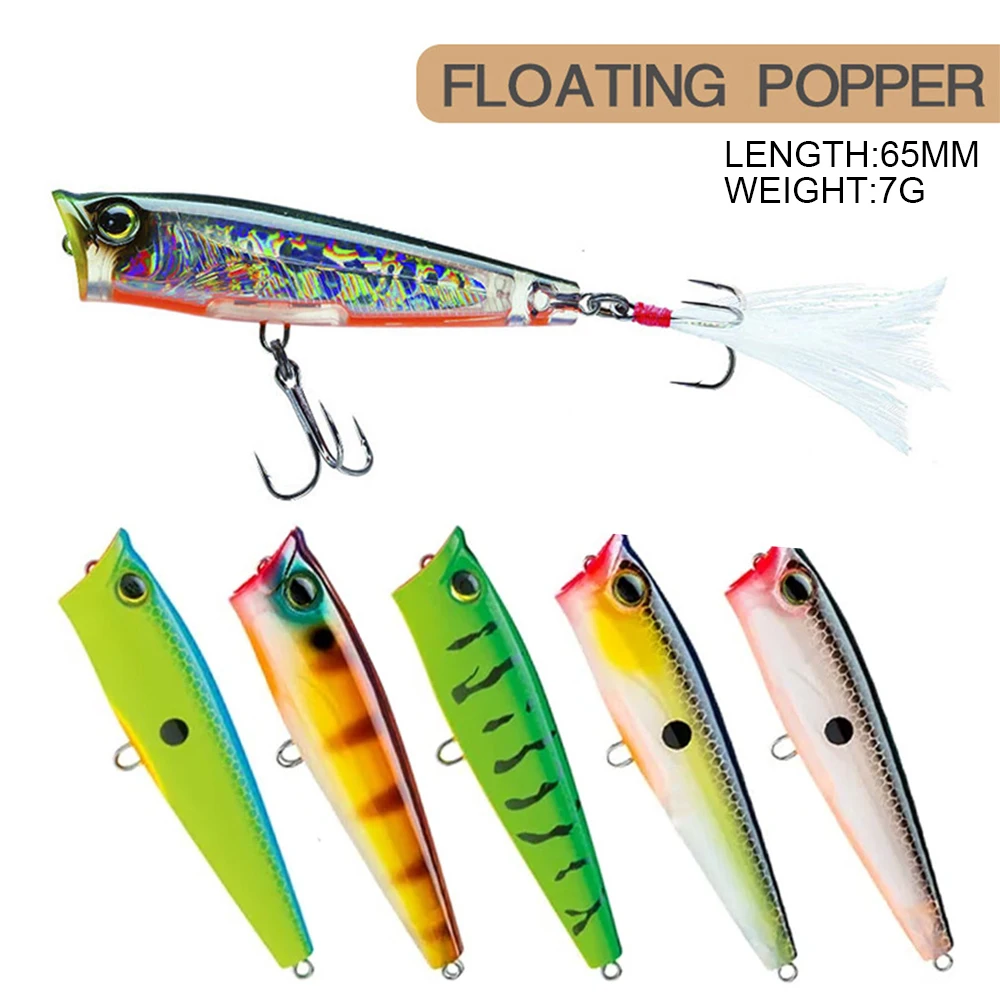 Señuelo de pesca Popper Wobbler, cebo duro Artificial de fundición larga, Topwater, trucha, lubina, carpa, 6,5 cm, 7g - imagen 3