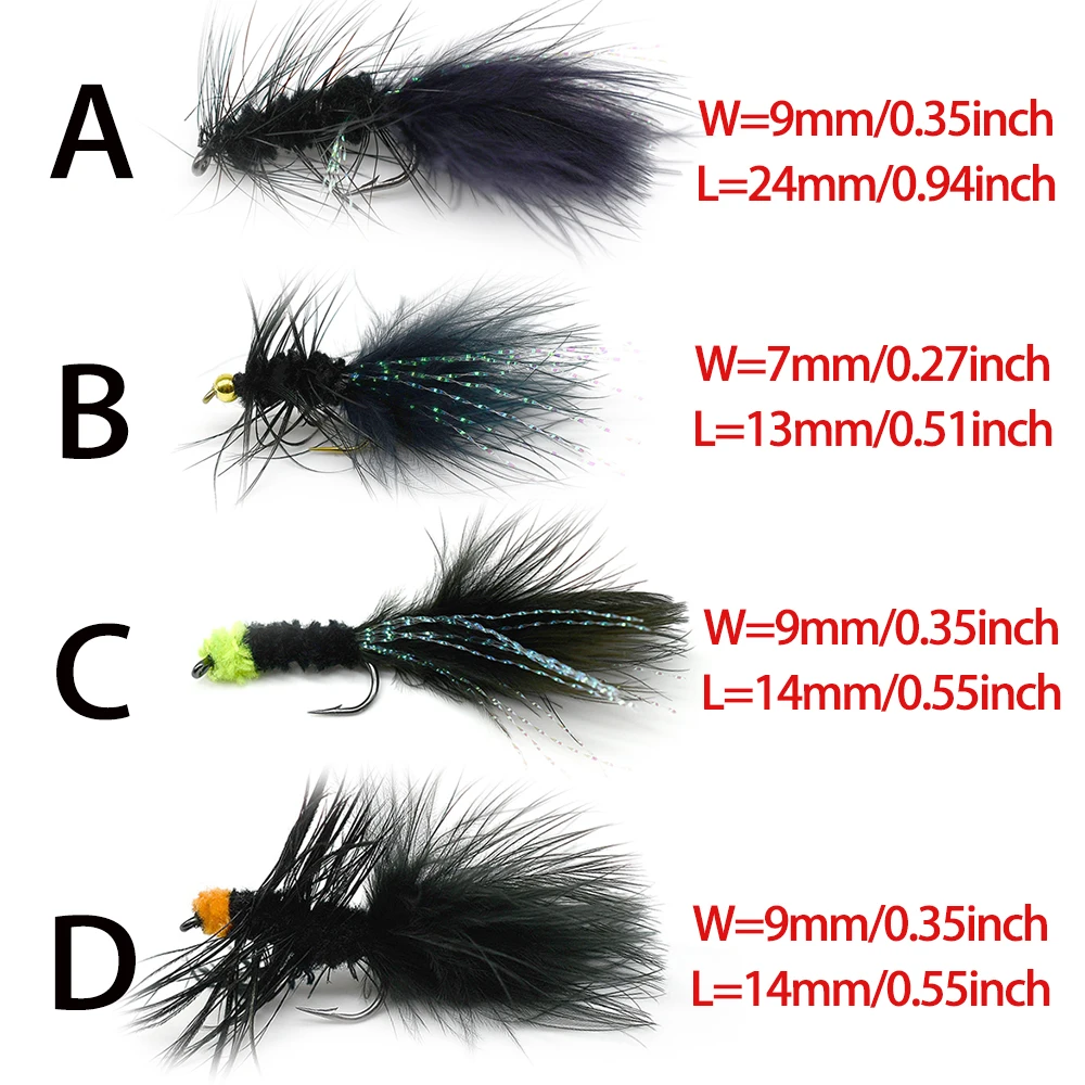 MNFT 8 Uds Beadhead trucha negra pesca con mosca Streamer señuelo moscas - imagen 3
