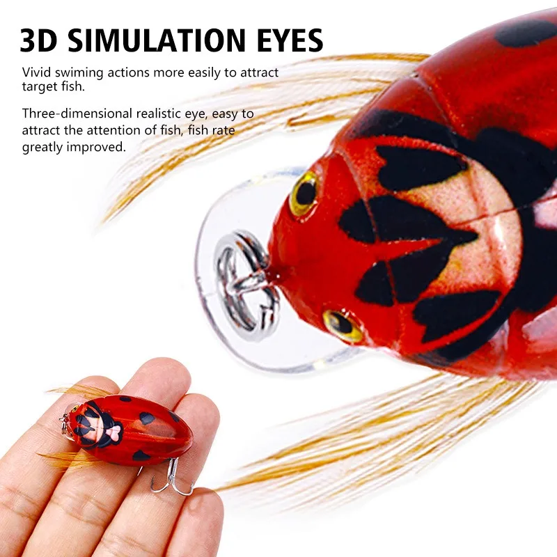 Señuelo de pececillo de 38mm y 4g, Wobblers de insectos Topwater, cebos de pesca biónicos flotantes, escarabajo, lubina, Mini cebo de bagre para pescador - imagen 4