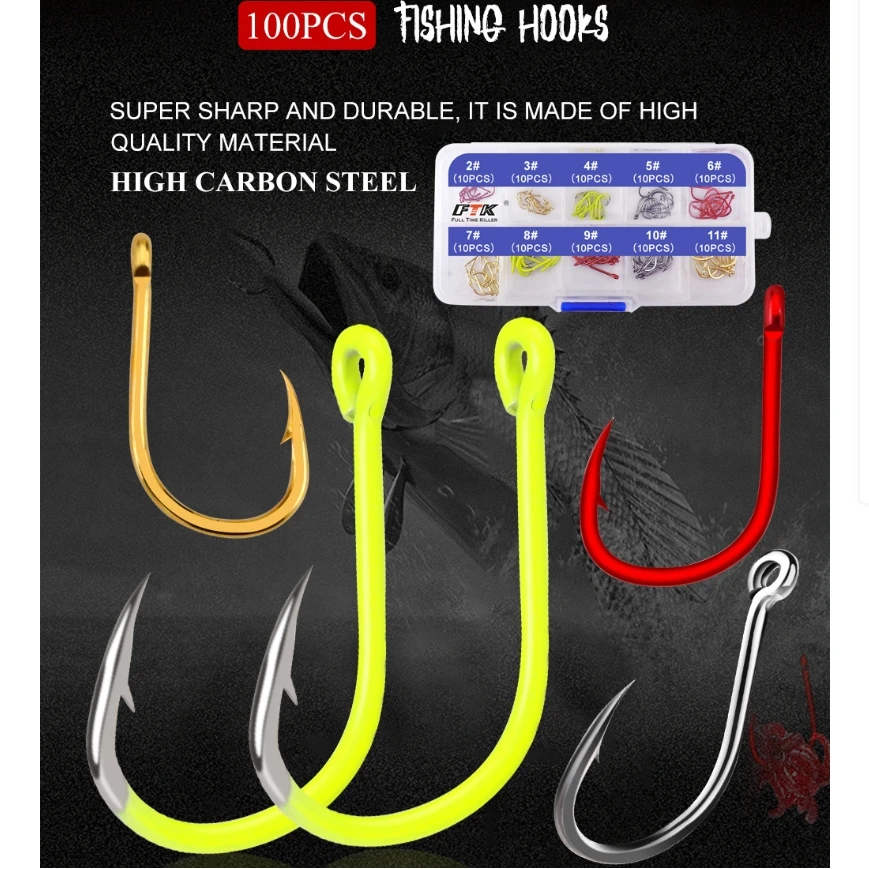 FTK 100 Uds juego de anzuelos de pesca de acero al carbono gancho de pesca de un solo círculo pesca con mosca Jip anzuelos de carpa con púas accesorios de aparejos de mar - imagen 3