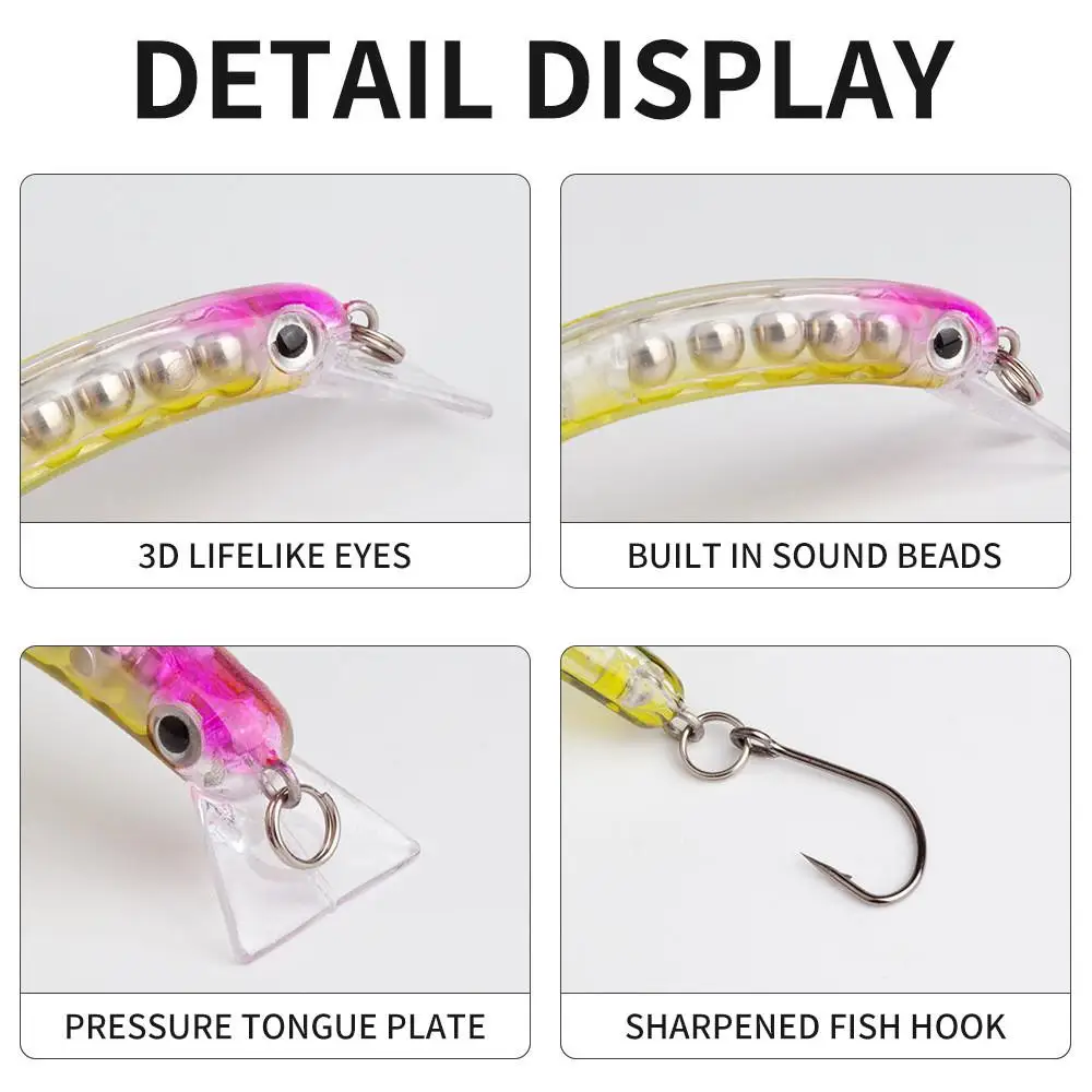 Señuelo de pececillo de pesca, 6,3 cm/3,5g, hundimiento lento, parte trasera curvada, doble gancho, cebo duro para lubina de agua dulce, cebo biomimético - imagen 3