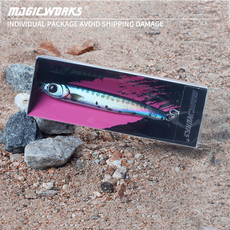 Señuelo de Pesca con plantilla de Metal, trabajo mágico, 30g, 40g, 60g, Color de ojos 3D, Señuelos de Pesca giratorios con láser, anzuelo Jerkbait, cebo Artificial - imagen 5