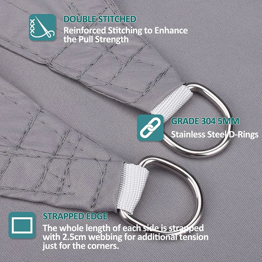 Toldo triangular de 2/3/3,6/5M con cuerdas de sujeción, refugio solar transpirable resistente a la intemperie, velas para sombra de sol, toldo de tela para exteriores - imagen 3