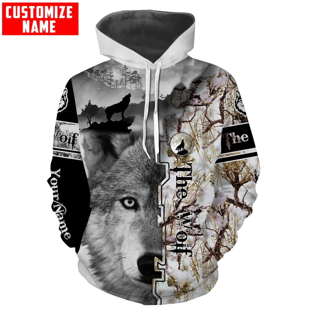 The Wolf Tattoo Predators caza personalizar nombre 3D impreso moda hombres Sudadera con capucha Unisex Zip Sudadera con capucha Casual chándales KJ972