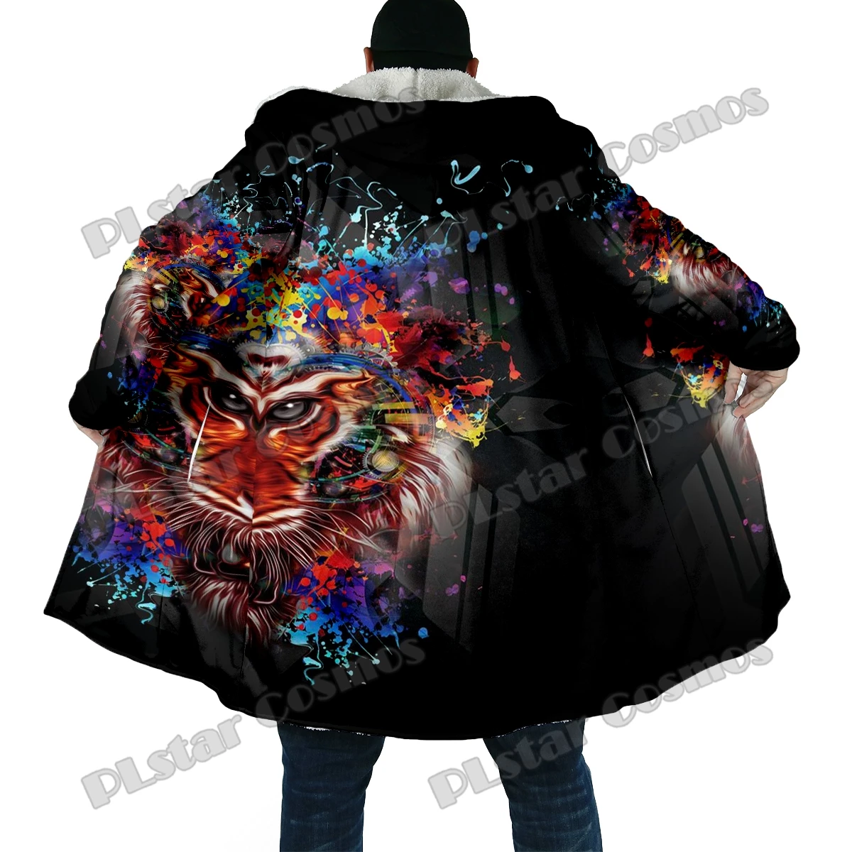 Capa de invierno a la moda para hombre, capa con capucha de lana gruesa con estampado 3D de cerveza y calavera de Reaper, capa cálida informal Unisex BB52 - imagen 5