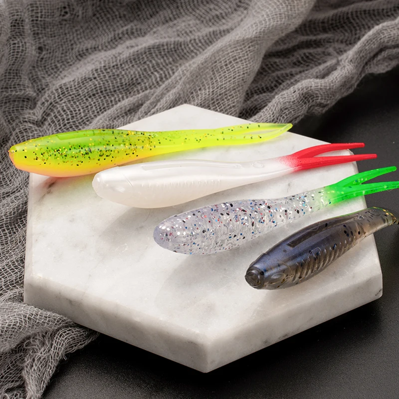 JOHNCOO 8cm 2,6g suave Swimbait Shad Drop Shot 6 uds flotante cola dividida Drop shot pesca señuelo suave Material TPR cebos de pesca - imagen 5