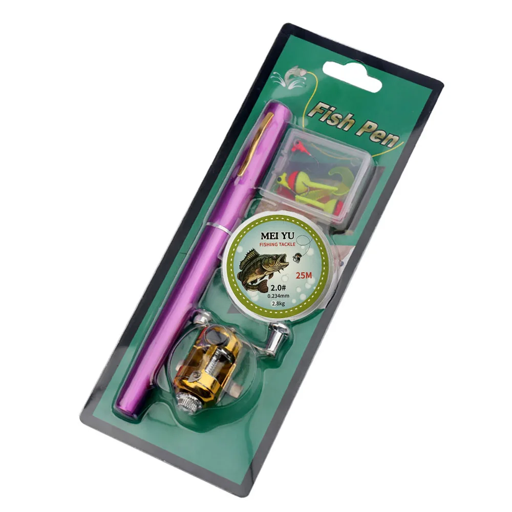 Combo de caña de pescar ultraligera portátil, poste telescópico con forma de bolígrafo y Mini carrete de tambor, cebos, anzuelos, Kits completos para principiantes - imagen 4