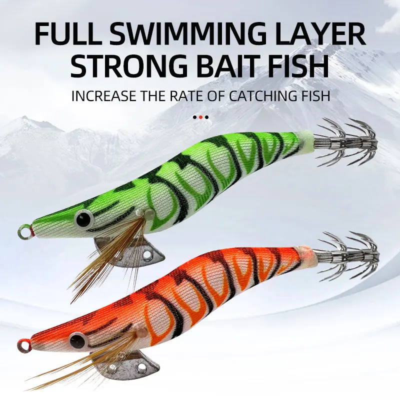 Nuevo 5 uds. De anzuelo luminoso de madera para calamar y camarones, cebo de pesca de mar con calamar de ojo grande, adecuado para todo tipo de lugares de pesca - imagen 5