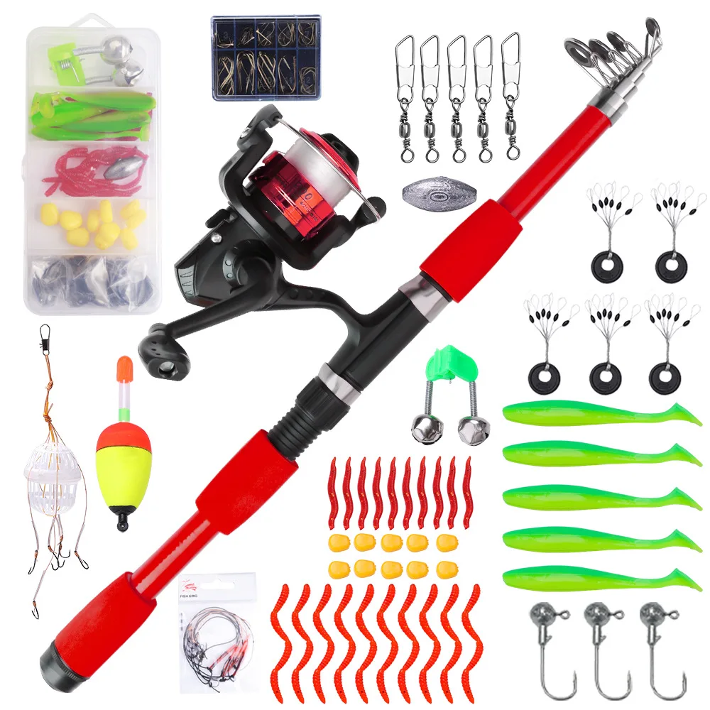 Combos de caña de pescar y carrete para principiantes de 1,8 m, caña de pescar telescópica de viaje con carrete giratorio, Kit combinado, juego de anzuelos para Señuelos de Pesca - imagen 5
