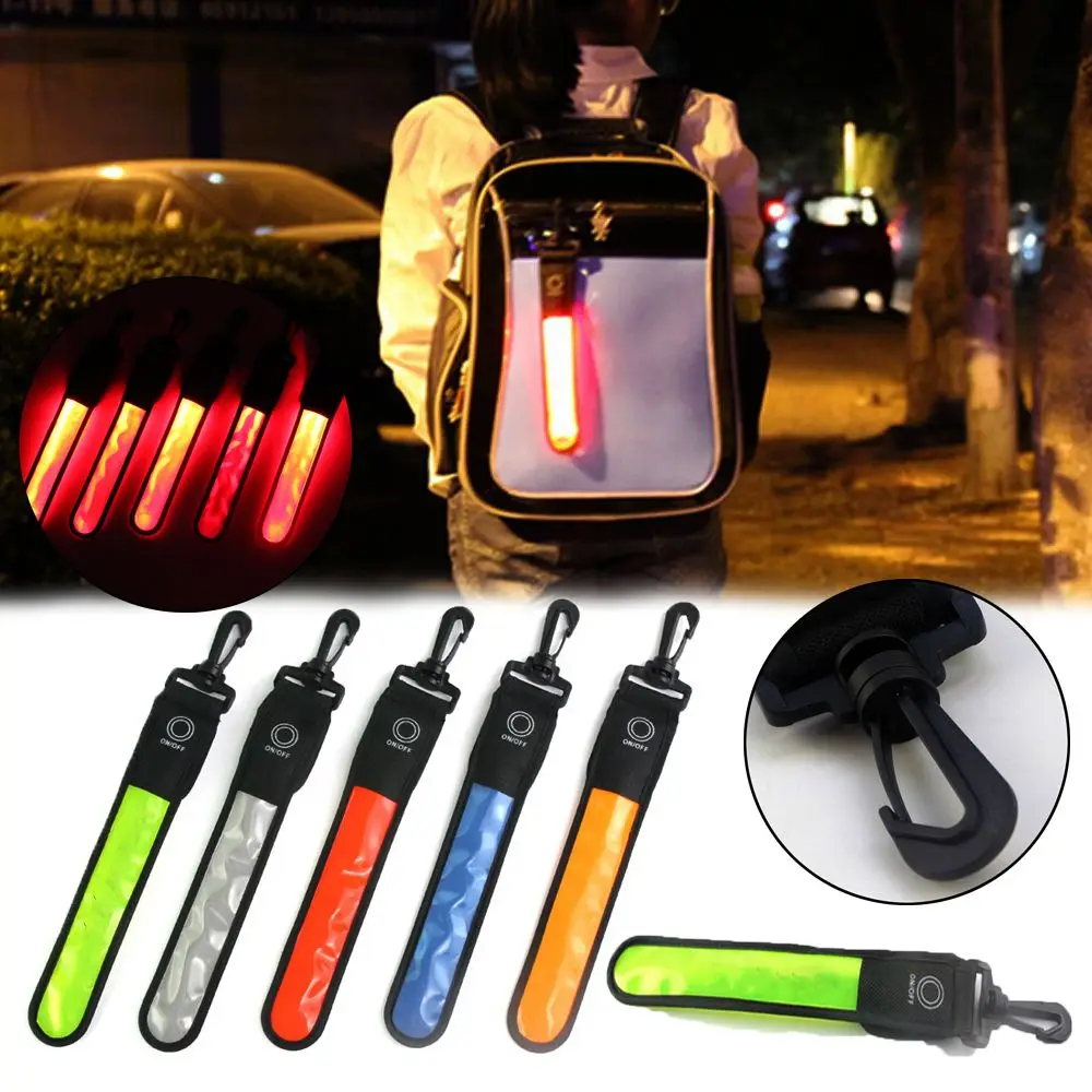 Soporte de muñeca para montar en bicicleta, brazalete luminoso con Flash, cinturón para el brazo, luz LED reflectante, luces colgantes para mochila