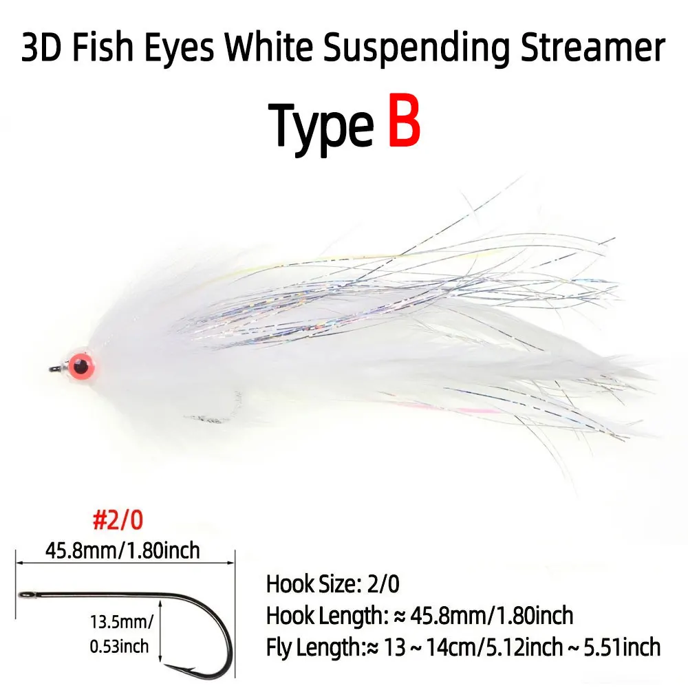 Bimoo 1 ~ 3 uds 2/0 3D ojos de pez Zonker Streamer mosca suspensión Streamer Baitfish agua salada Streamer lubina Lucio trucha Señuelos de pesca - imagen 4
