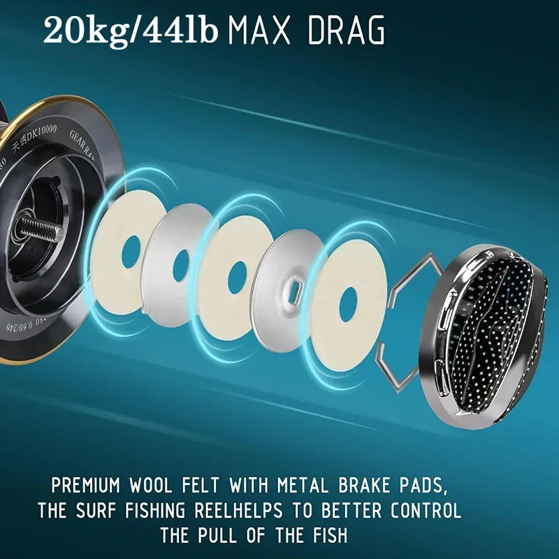 Carrete giratorio de agua salada MBLN, carrete de pesca de Surf 9000-12000, carretes de pesca de agua salada potentes ultrasuaves de arrastre máximo de 45/55LB VX - imagen 3
