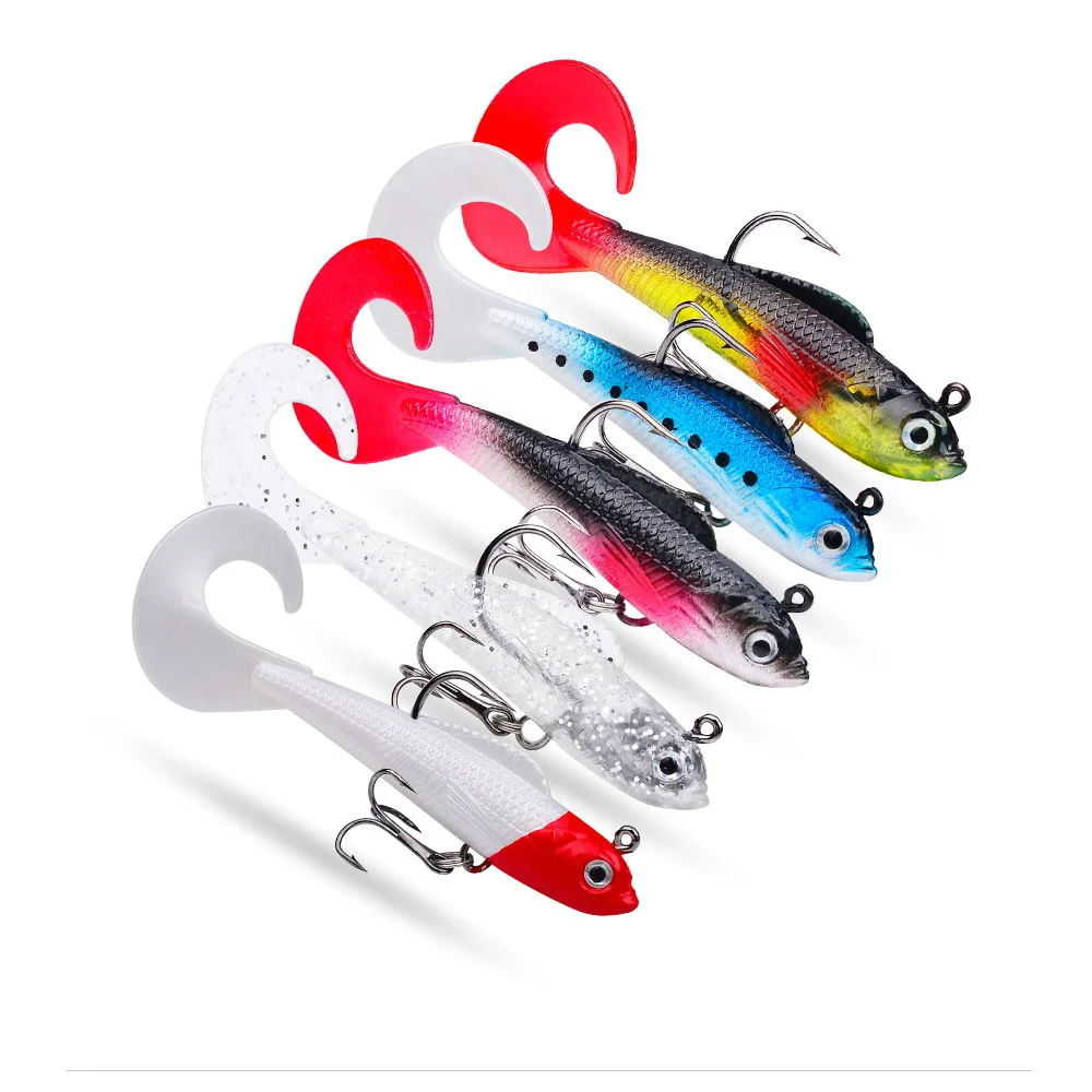 Señuelo de pesca de goma con cebo suave, 75mm, 85mm, Artificial, hundimiento, Swimbait, cola en T rizada, Jig Head, aparejos de pesca, productos para Lucio, 1 ud. - imagen 4