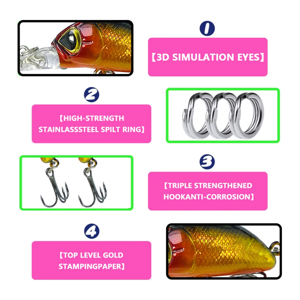 Señuelos de pesca de 3,2 cm, 4,4g, hundimiento, Micro pececillo Wobbler, buceo profundo, cebo duro Artificial, Jerkbait, Mini flujo, trucha, lubina, MN605 - imagen 5
