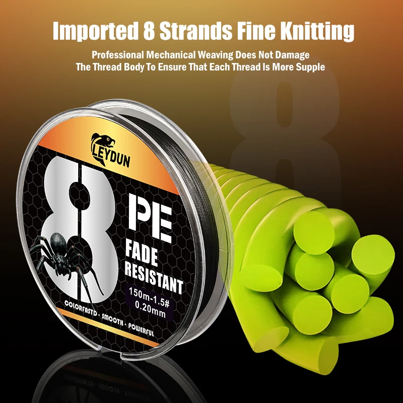 Leydun-sedal de pesca trenzado de 8 hebras, color negro que no se decolora, 150m, líneas multifilamento suaves japonesas, pesca de carpa, líneas de tejido fuertes - imagen 3