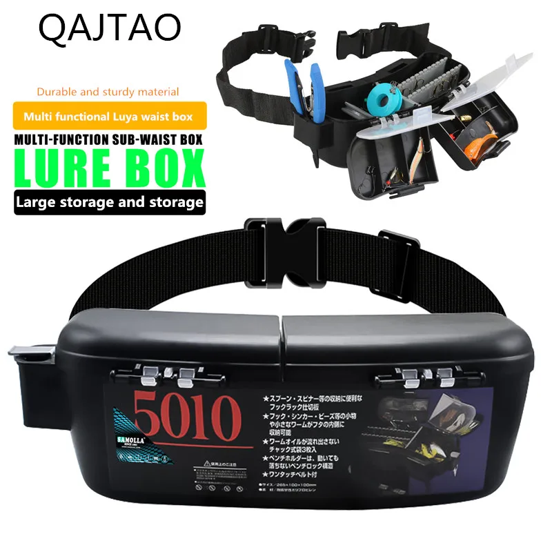 Caja de pesca con cinturón para actividades de pesca al aire libre, caja de equipo de pesca, caja de almacenamiento de accesorios de pesca, almacenamiento multifuncional